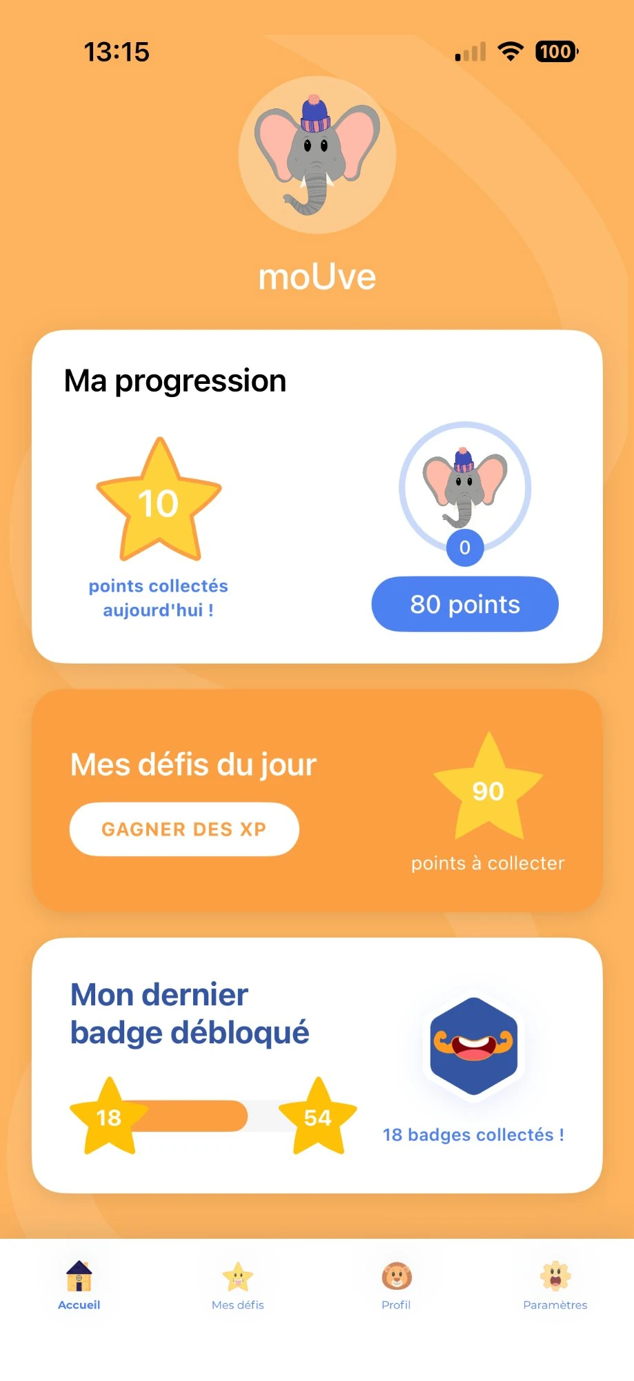 Aperçu de l'application moUve sur téléphone